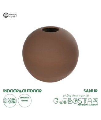 GloboStar® Artificial Garden SANUR 21261 Διακοσμητικό Κεραμικό Βάζo Καφέ Π22 x Μ22 x Υ20cm
